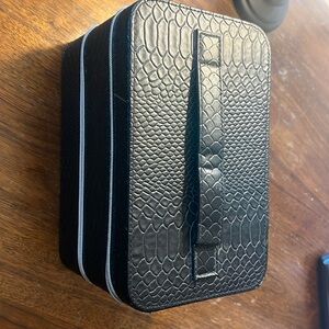 Black Lancôme Black Hard Train Case Zip Makeup Jewelry Cosmetic Bag Never Used